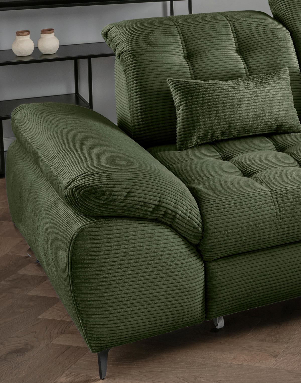 ECKSCHLAFSOFA in Cord Dunkelgrün  - Dunkelgrün/Schwarz, Modern, Textil/Metall (273/189cm) - Livetastic
