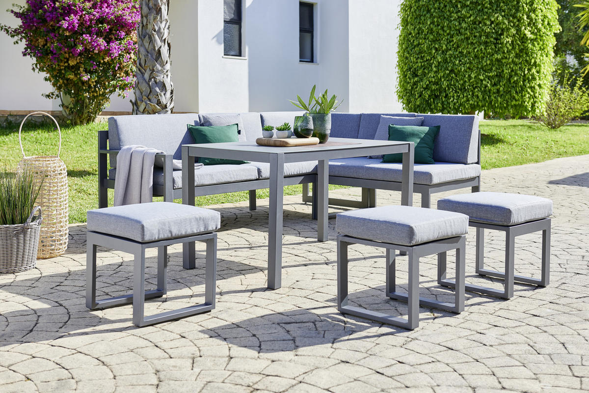 DINING-LOUNGESET 213/169 cm Aluminium, Stahl  - Dunkelgrau/Anthrazit, MODERN, Glas/Textil (213/169cm) - Ambia Garden