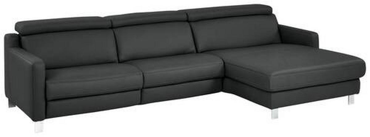 ECKSOFA in Echtleder Anthrazit  - Chromfarben/Anthrazit, Design, Leder/Metall (291/176cm) - Valdera