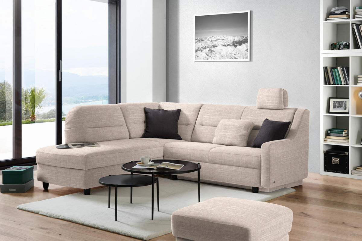 ECKSOFA in Chenille Beige  208/226 cm  - Beige/Schwarz, KONVENTIONELL, Textil (208/226cm) - Sedda