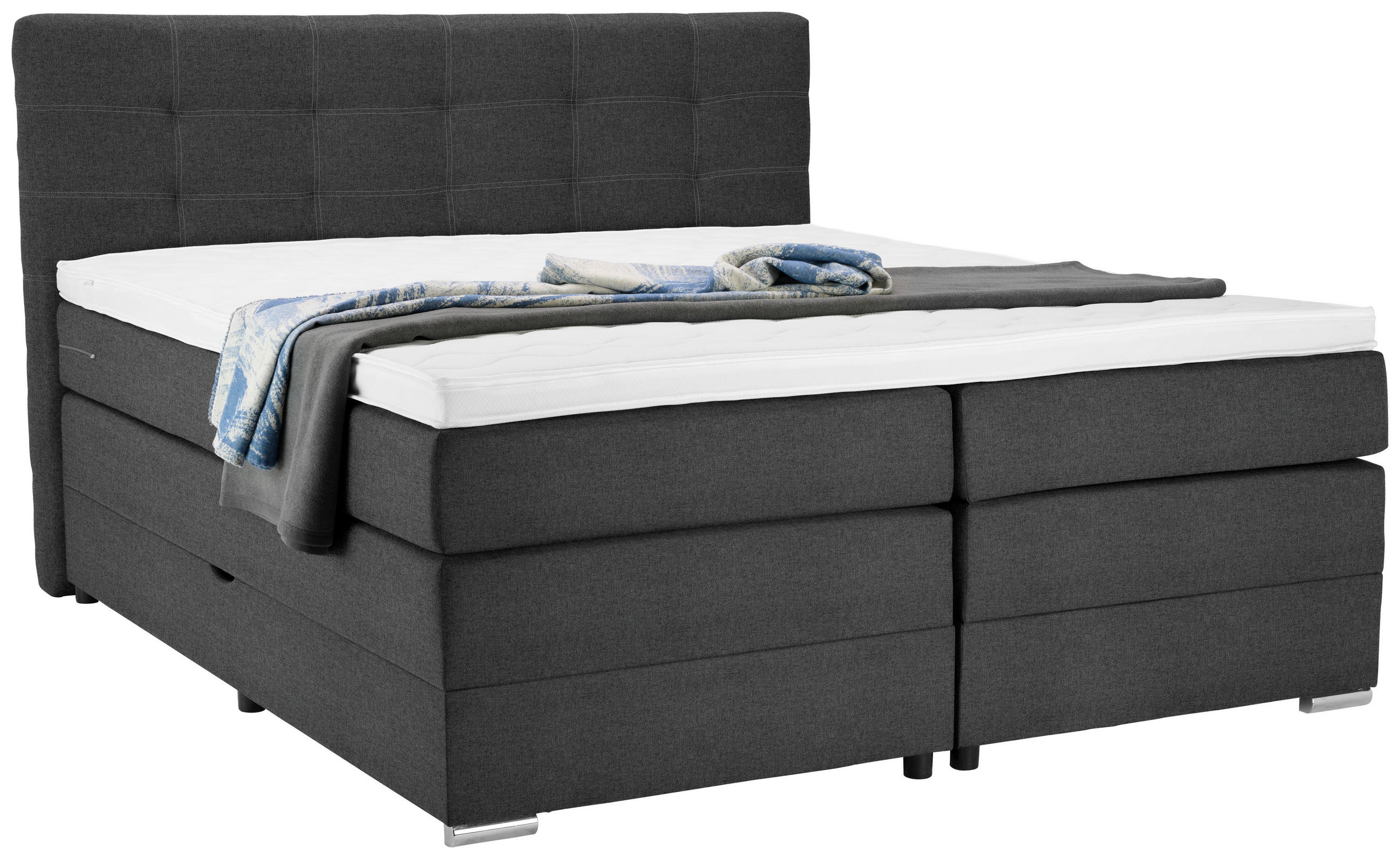 BOXSPRINGBETT 180/200 cm,  in Dunkelgrau, Matratze, Bettkasten, Topper, H3 = fest  - Dunkelgrau/Silberfarben, KONVENTIONELL, Holz/Holzwerkstoff (180/200cm) - Moderano