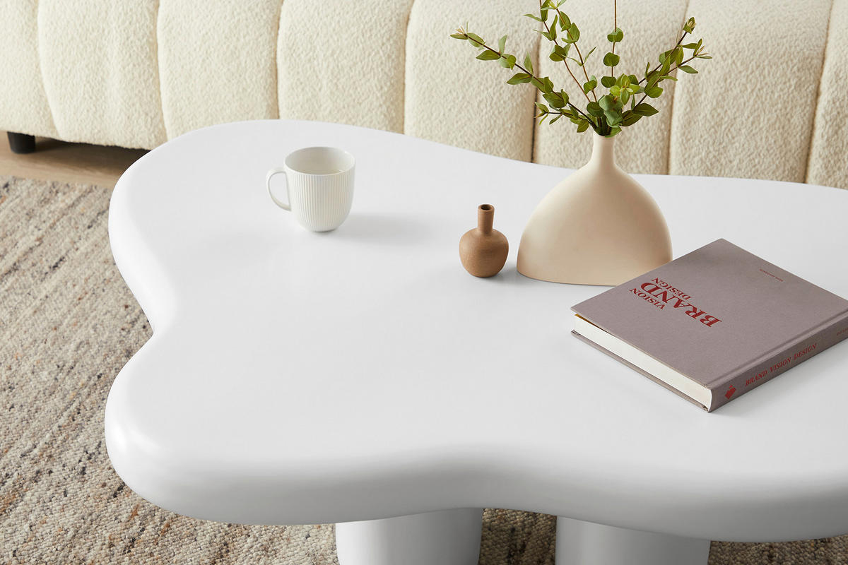 COUCHTISCH 123/89/35 cm Freiform Weiß  - Weiß, Design, Kunststoff (123/89/35cm) - Livetastic