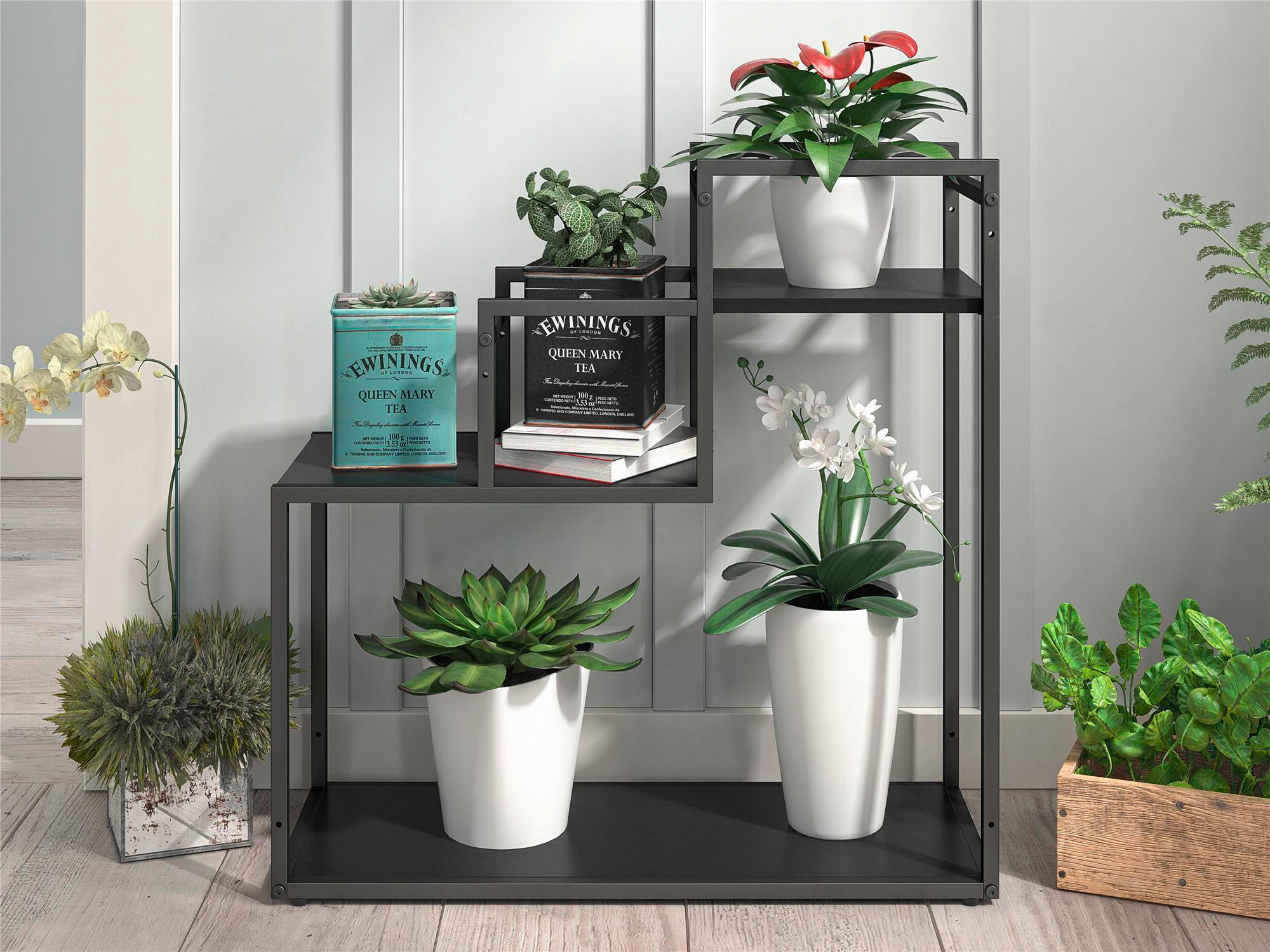 BLUMENSTÄNDER Metall  - Schwarz, Design, Metall (58/58/23cm) - MID.YOU