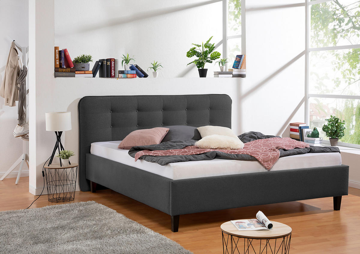 POLSTERBETT 180/200 cm,  in Anthrazit,  - Anthrazit/Schwarz, MODERN, Holz/Textil (180/200cm) - Livetastic