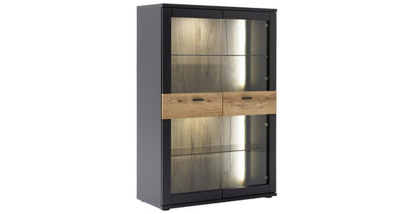 HIGHBOARD furniert, massiv Grau, Schwarz, Eichefarben  - Eichefarben/Anthrazit, Design, Glas/Holzwerkstoff (90/134/37cm) - Novel