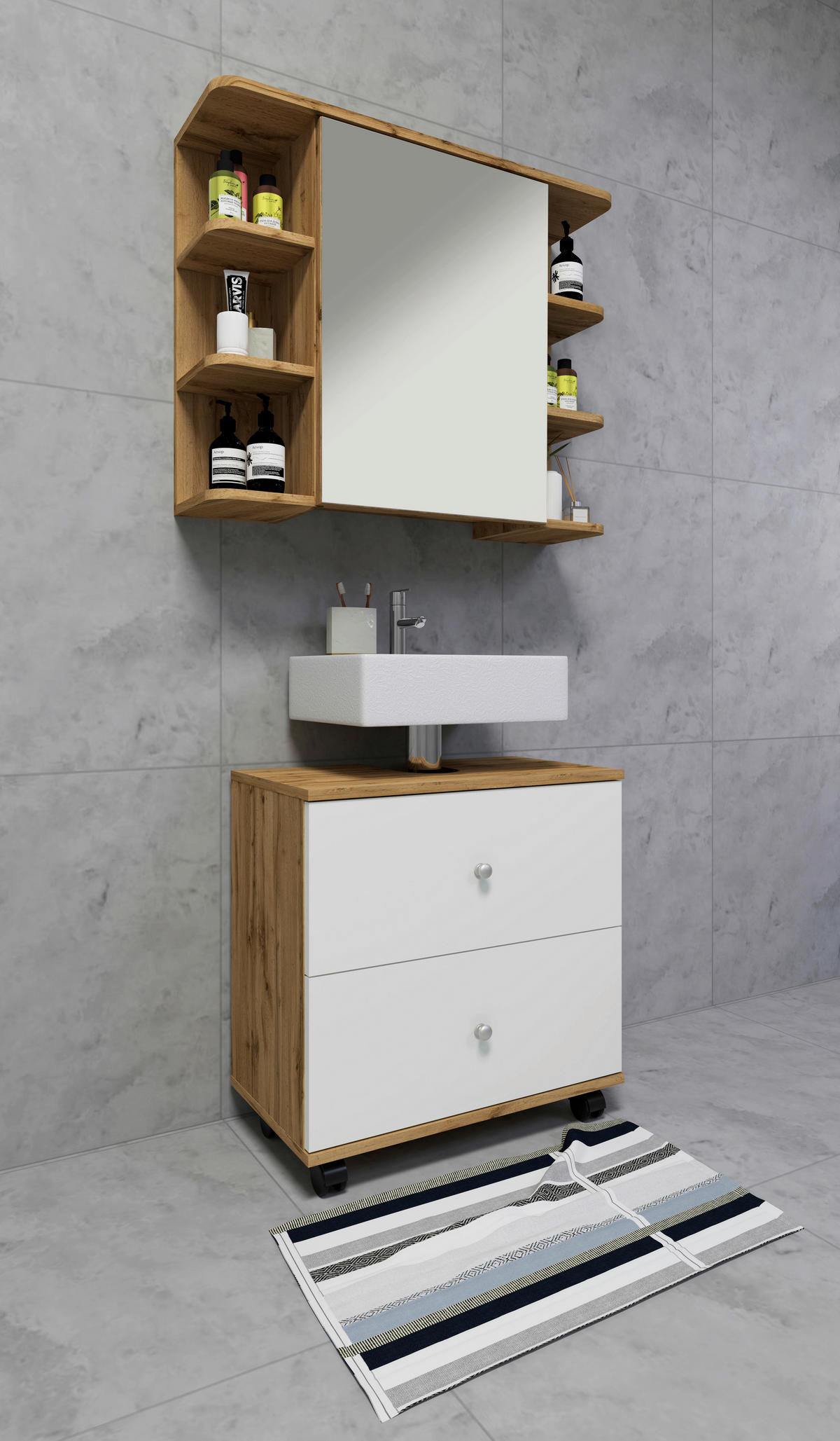 TVÄTTSTÄLLSUNDERSKÅP 60/61/33 cm  - vit/honungsek, Modern, trämaterial/plast (60/61/33cm) - MID.YOU