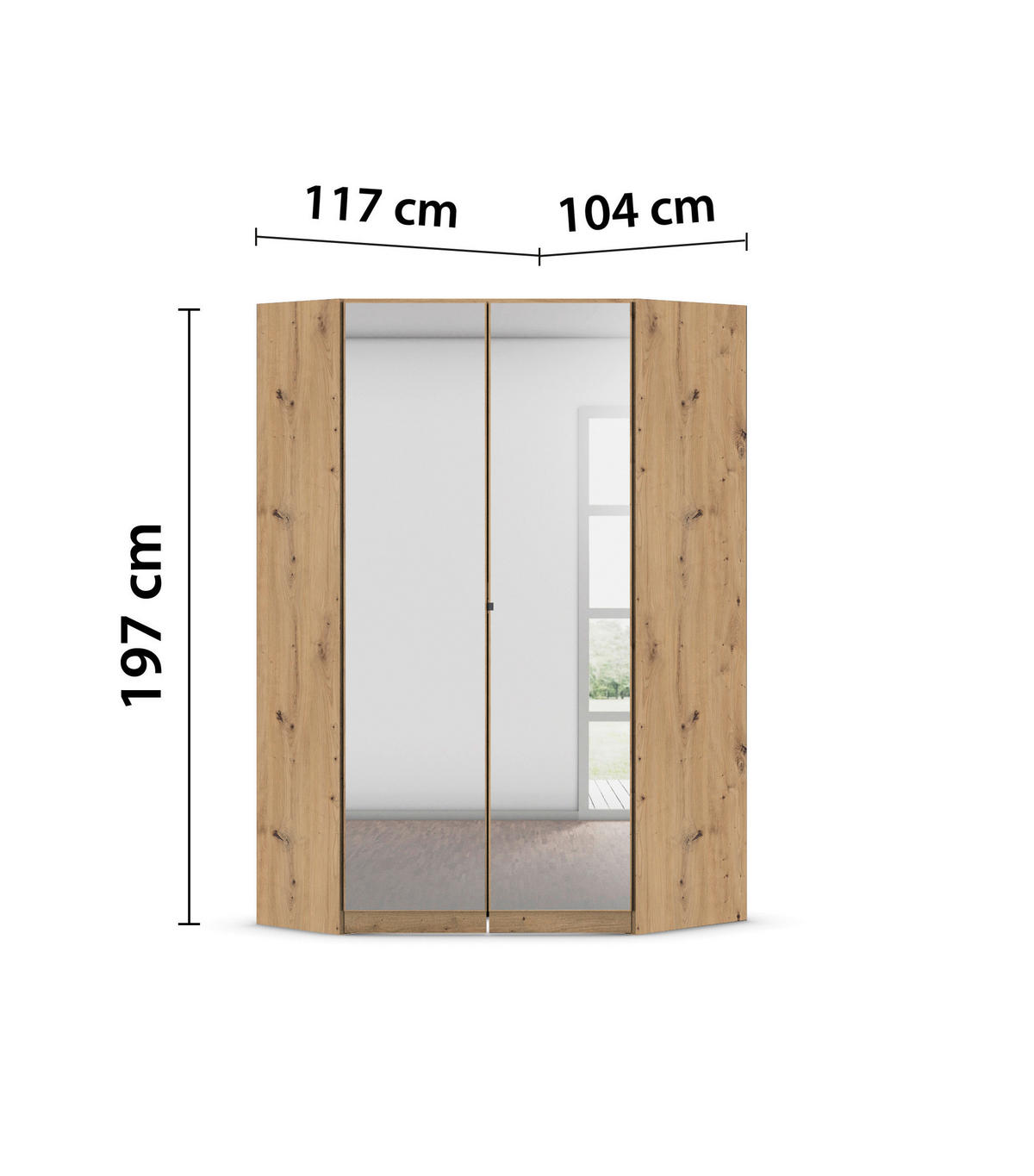 ECKKLEIDERSCHRANK 117/197/104 cm  - Chromfarben/Eiche Artisan, MODERN, Holzwerkstoff (117/197/104cm) - Rauch Möbel