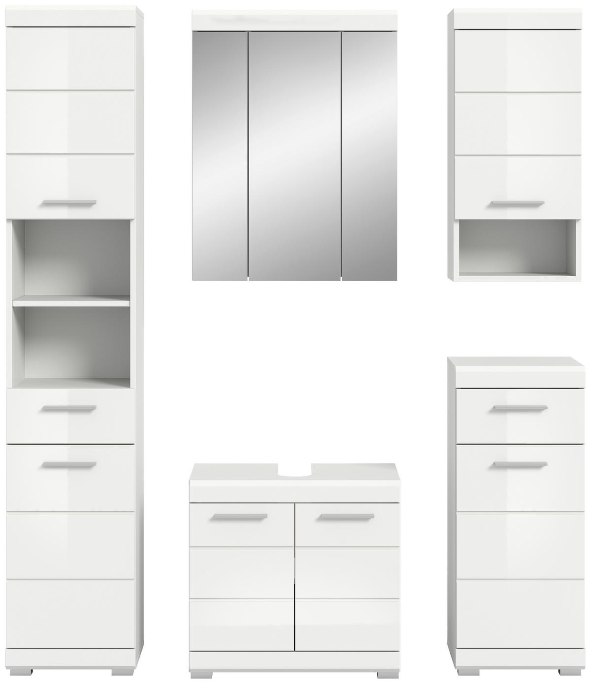 BADEZIMMER 5-teilig  in 134 cm  - Weiß Hochglanz/Silberfarben, MODERN, Glas/Holzwerkstoff (134cm) - MID.YOU