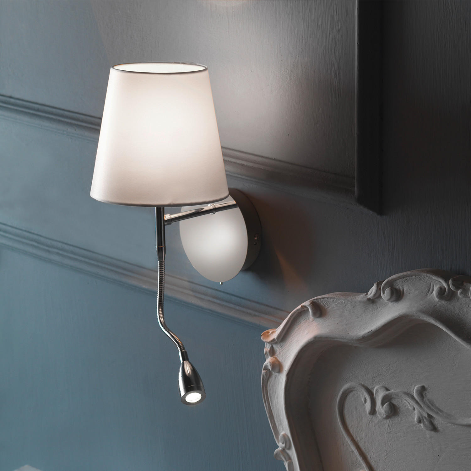 LED-WANDLEUCHTE 16/20/44 cm   - Chromfarben/Weiß, KONVENTIONELL, Textil/Metall (16/20/44cm)