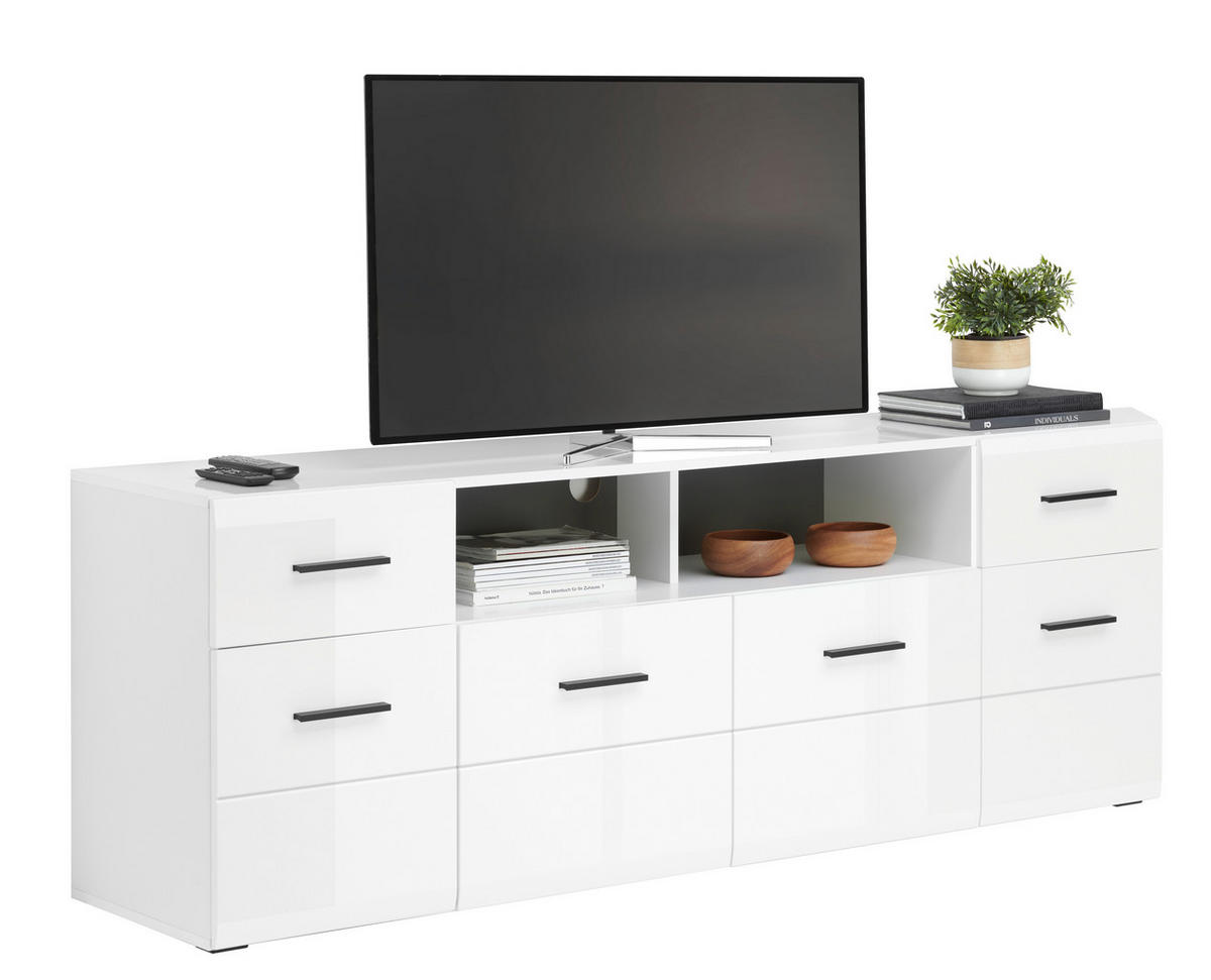 COMODĂ TV 180/63,7/41,6 cm  - alb/antracit, Modern, plastic/material pe bază de lemn (180/63,7/41,6cm) - Hom`in