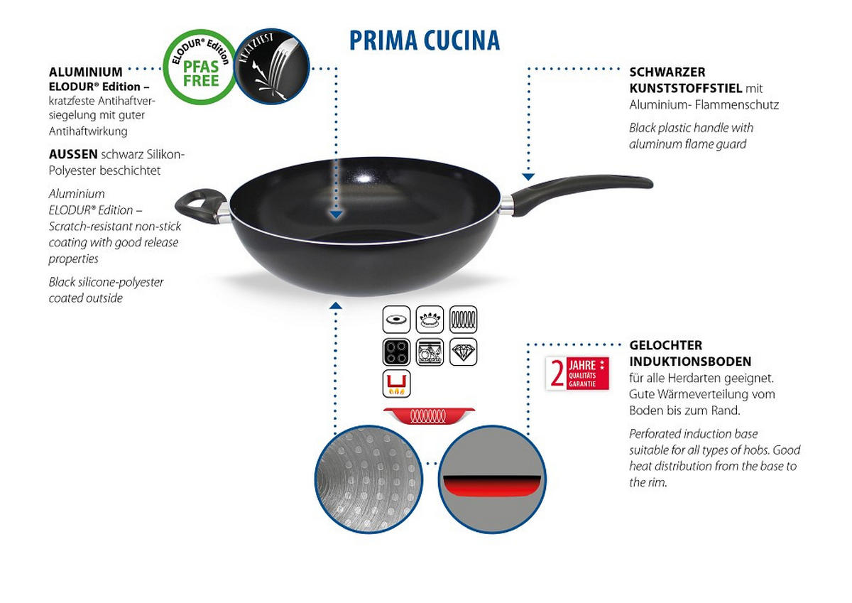 WOKPFANNE 32 cm  - Schwarz Hochglanz, Basics, Metall (32cm) - ELO