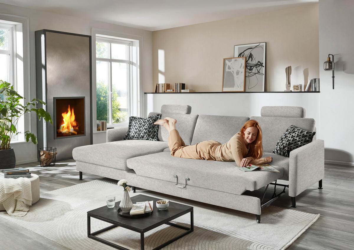 ECKSOFA  in Chenille, Flachgewebe Cappuccino  175/316 cm  - Schwarz/Cappuccino, Design, Textil/Metall (175/316cm) - Dieter Knoll