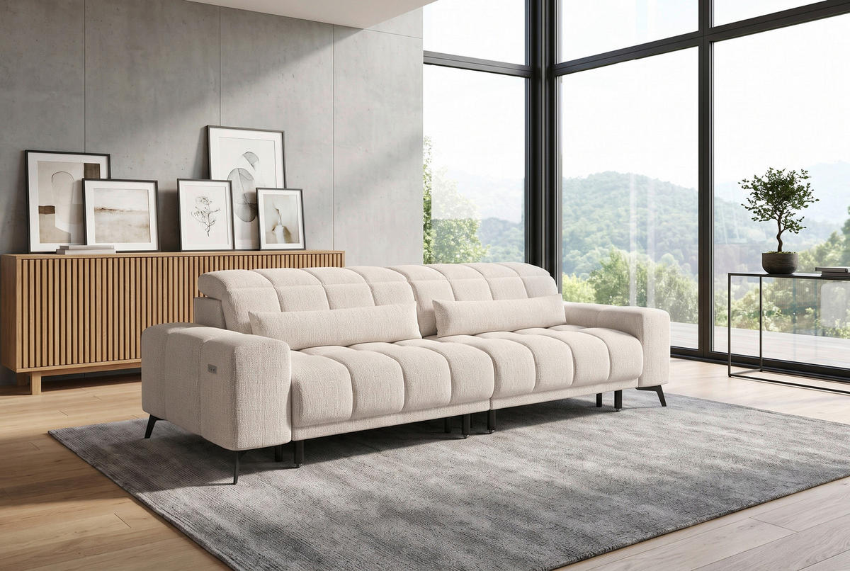 BIGSOFA Chenille Beige  - Beige/Schwarz, MODERN, Textil/Metall (300/112/121cm) - Xora
