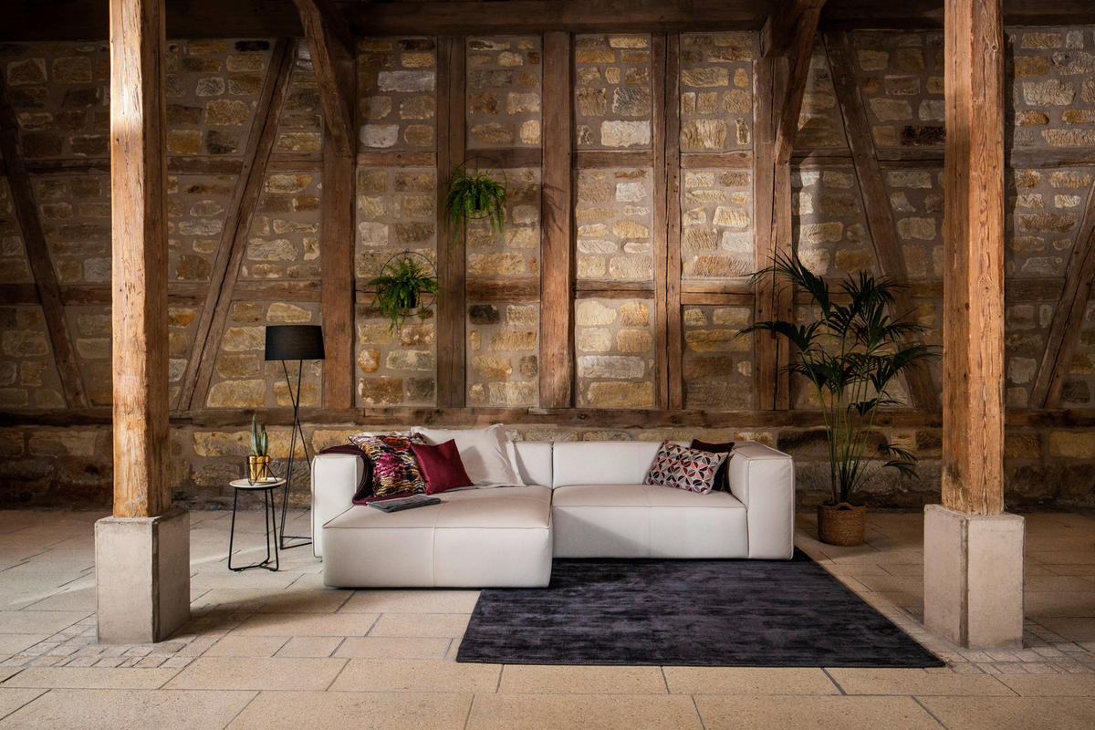 ECKSOFA in Echtleder Beige  164/300 cm  - Beige/Schwarz, MODERN, Leder/Kunststoff (164/300cm) - W.Schillig