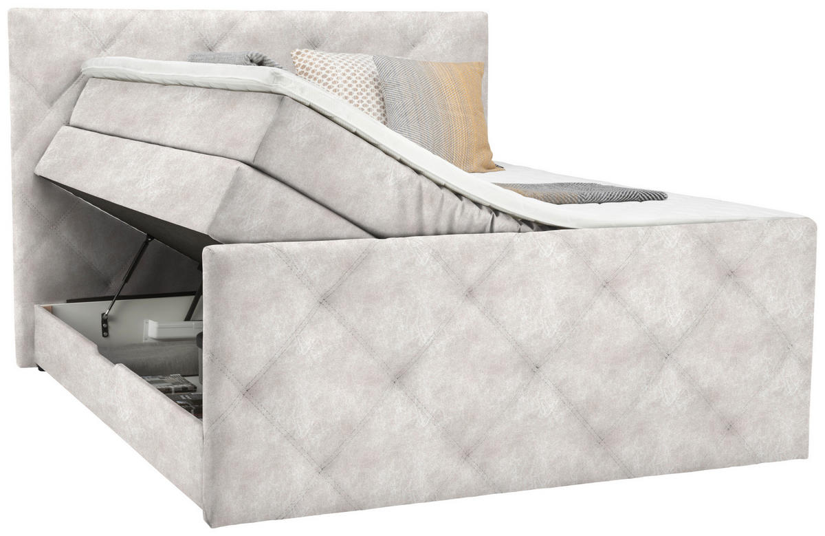 BOXSPRINGBETT 160/200 cm,  in Beige, Bettkasten, Topper, Matratzen, H2 = mittel  - Beige/Schwarz, KONVENTIONELL, Kunststoff/Textil (160/200cm) - Ti'me