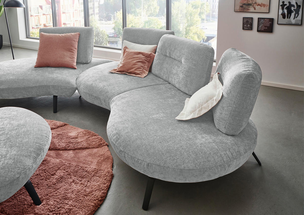 BIGSOFA Flachgewebe Hellgrau  - Hellgrau/Schwarz, Design, Textil/Metall (456/93/138cm) - Moderano