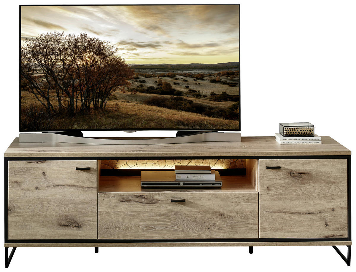 TV-ELEMENT  in 180/61/49 cm  - Eichefarben/Schwarz, Konventionell, Holzwerkstoff/Metall (180/61/49cm) - Livetastic
