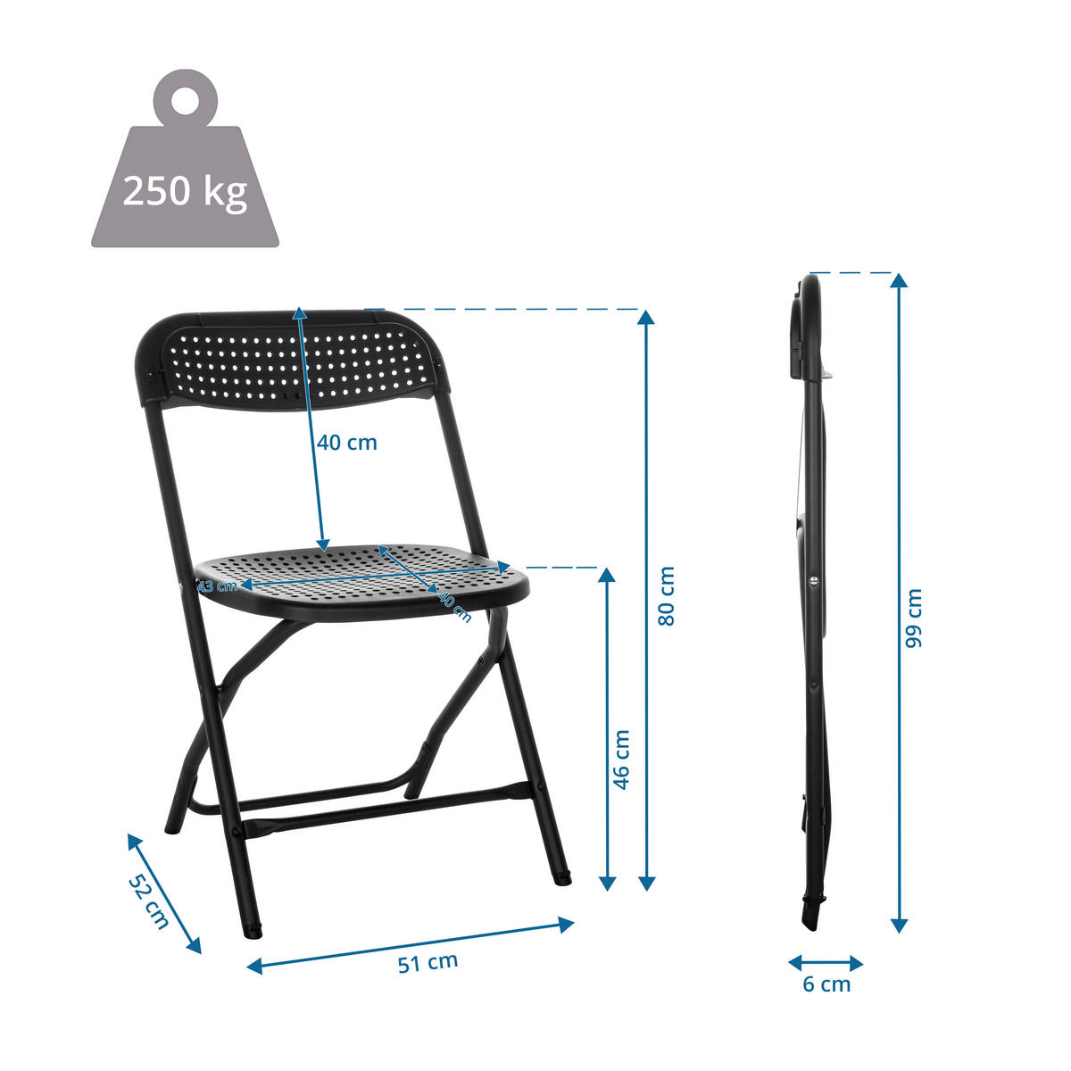 KLAPPSTUHL Schwarz  - Schwarz, Basics, Kunststoff (51/80/52cm) - MID.YOU