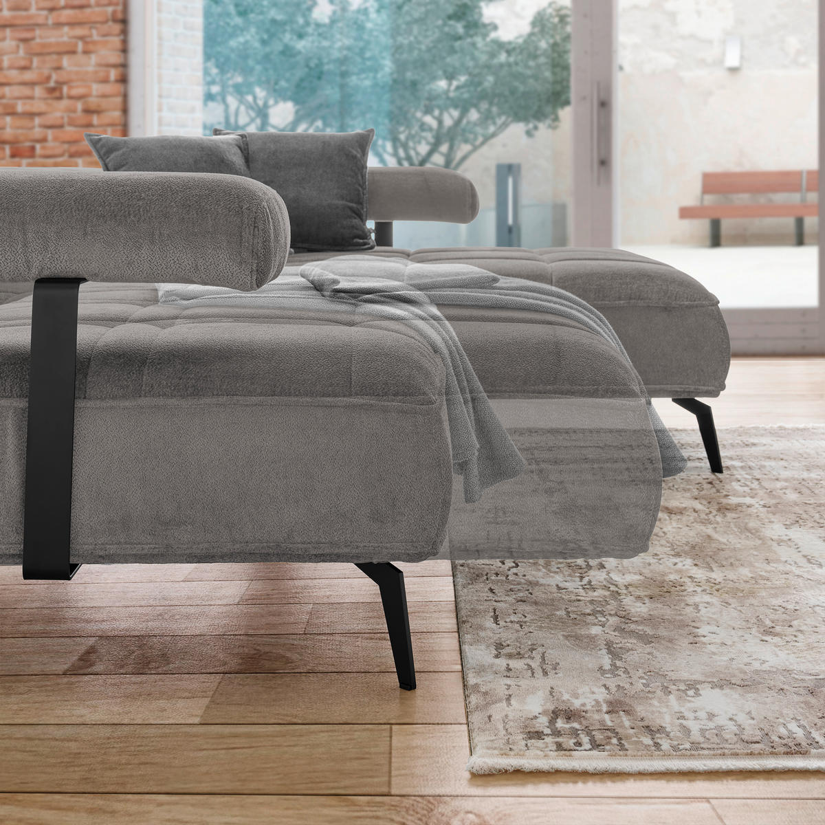 KUTNA GARNITURA tekstil  tamno siva   - tamno siva/crna, Design, tekstil/metal (266/180cm) - Welnova
