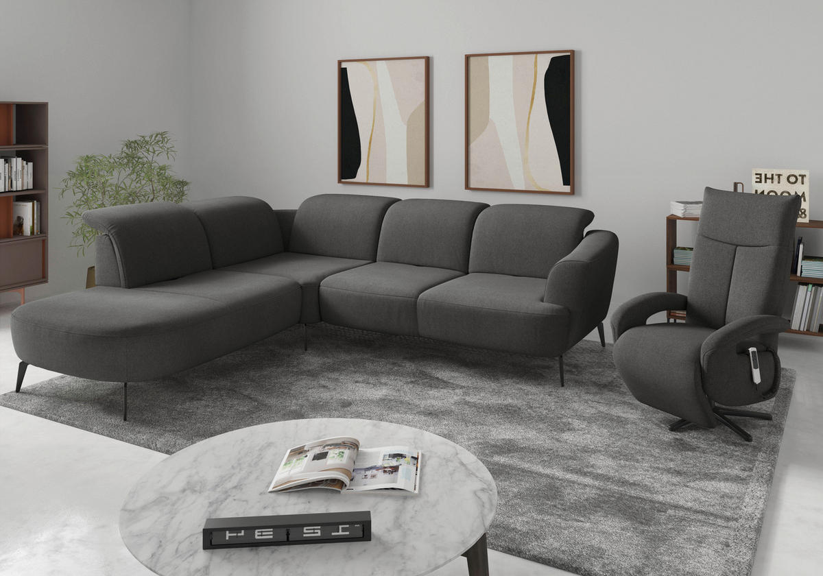 ECKSOFA in Mikrofaser Schlammfarben  - Schlammfarben/Schwarz, Konventionell, Textil/Metall (267/300cm) - Sit & More