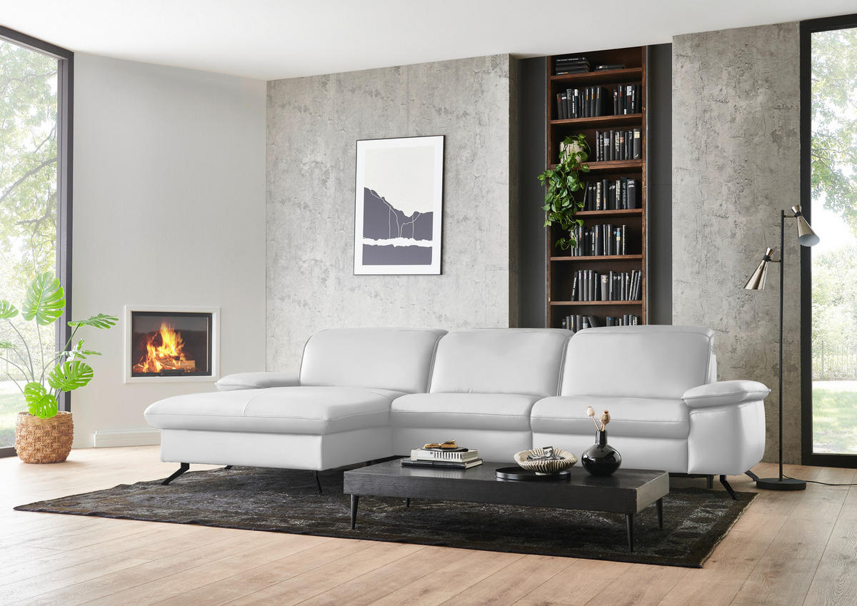 ECKSOFA  Echtleder Weiss  - Weiss/Schwarz, Design, Leder/Metall (169/307cm) - Beldomo Premium