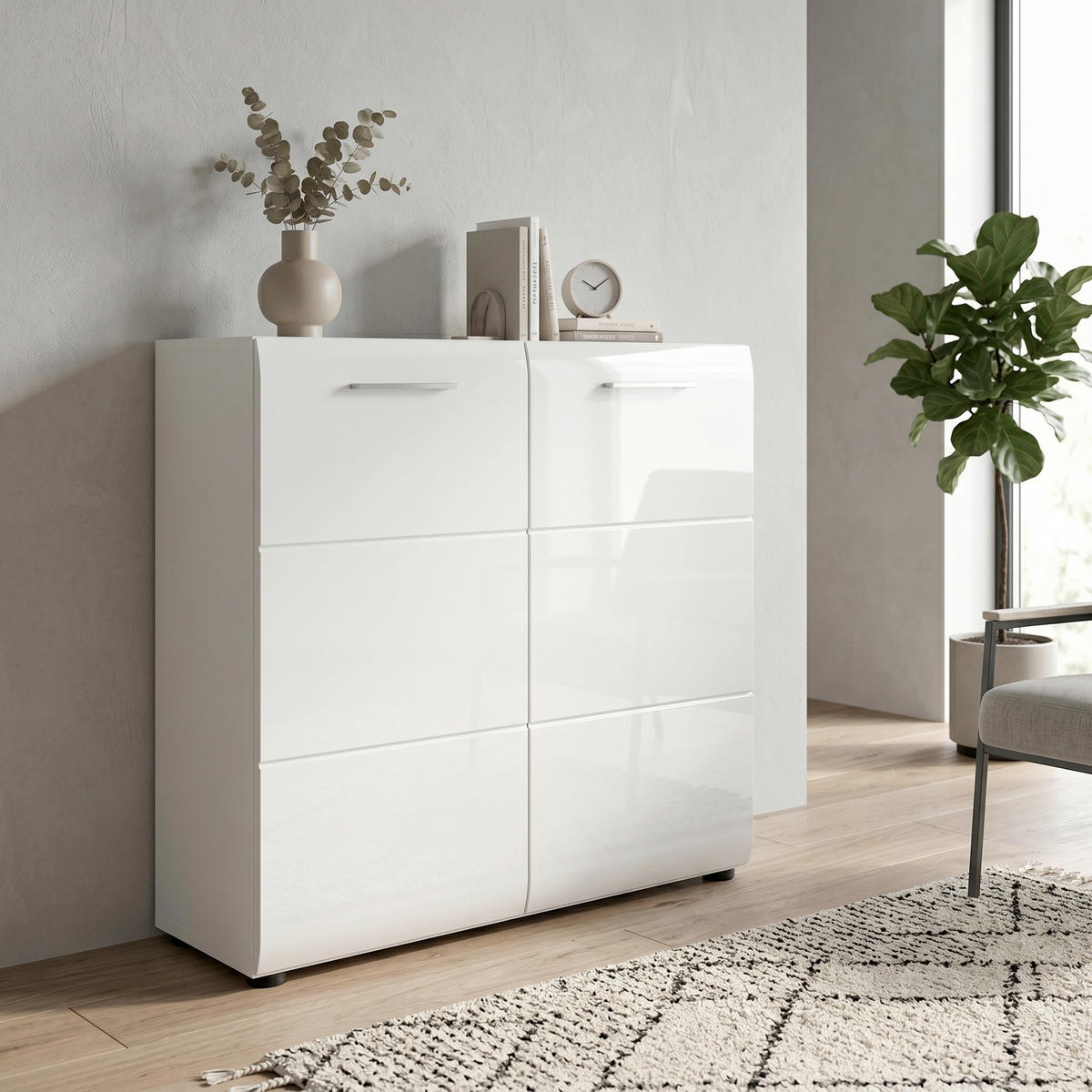 KOMMODE , 80/81/34 cm,  - Weiß Hochglanz/Silberfarben, Design, Holzwerkstoff/Kunststoff (80/81/34cm) - Livetastic