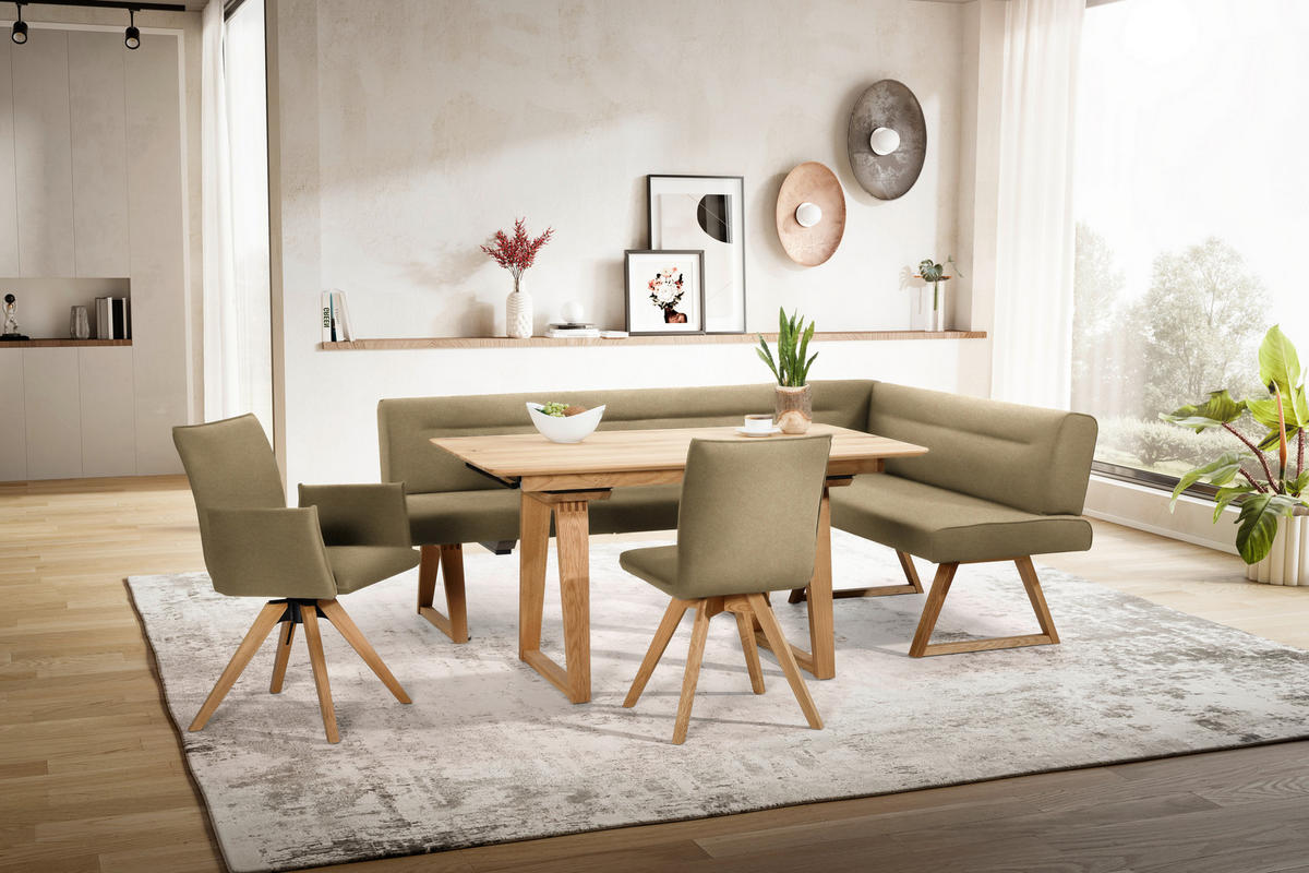 ECKBANK 230/170 cm Mikrofaser, Lederlook (vegan) Eichefarben, Olivgrün Wildeiche massiv   - Eichefarben/Olivgrün, KONVENTIONELL, Holz/Textil (230/170cm) - Moderano