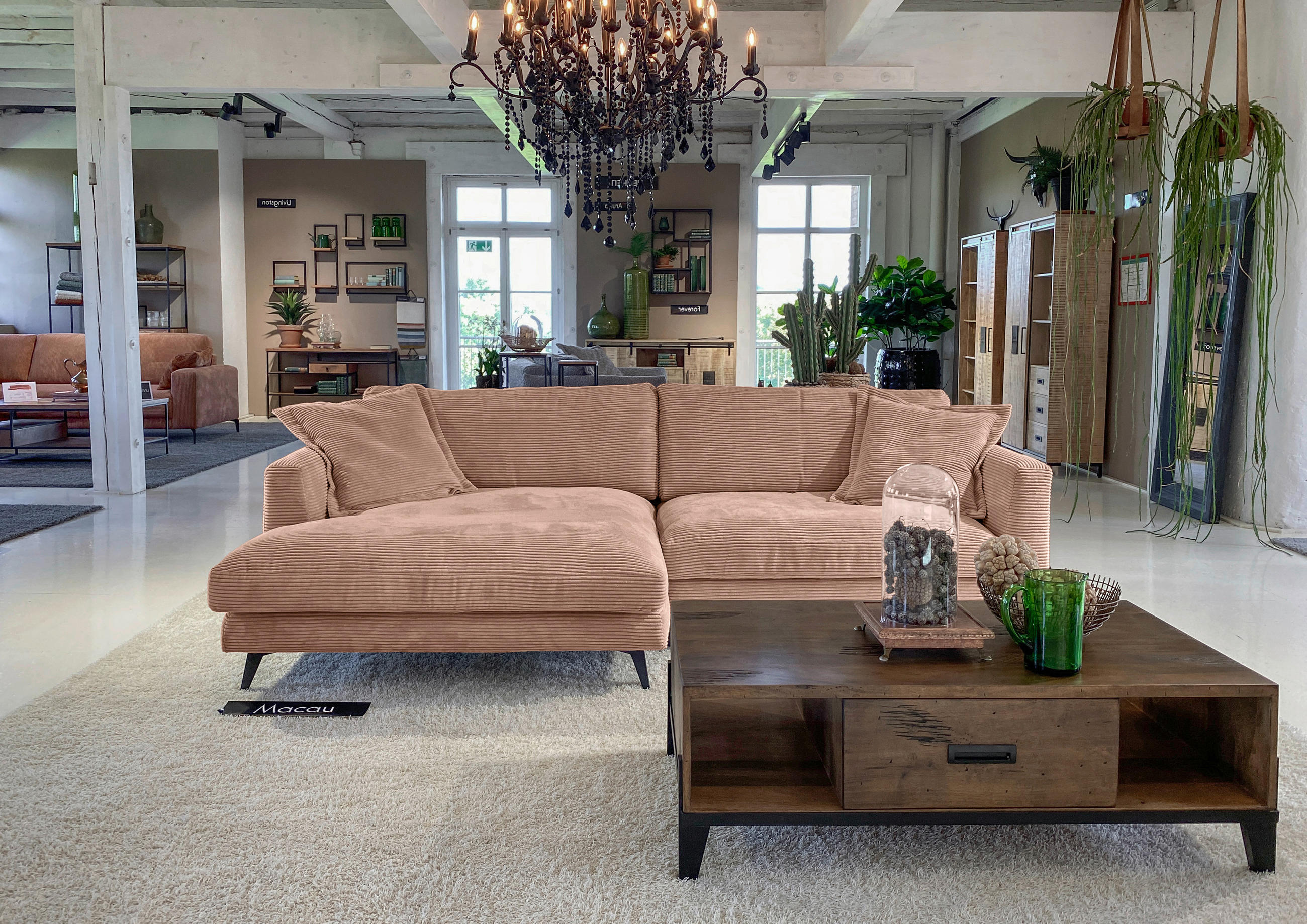 ECKSOFA Altrosa Cord  - Schwarz/Altrosa, LIFESTYLE, Textil/Metall (140/270cm) - Landscape