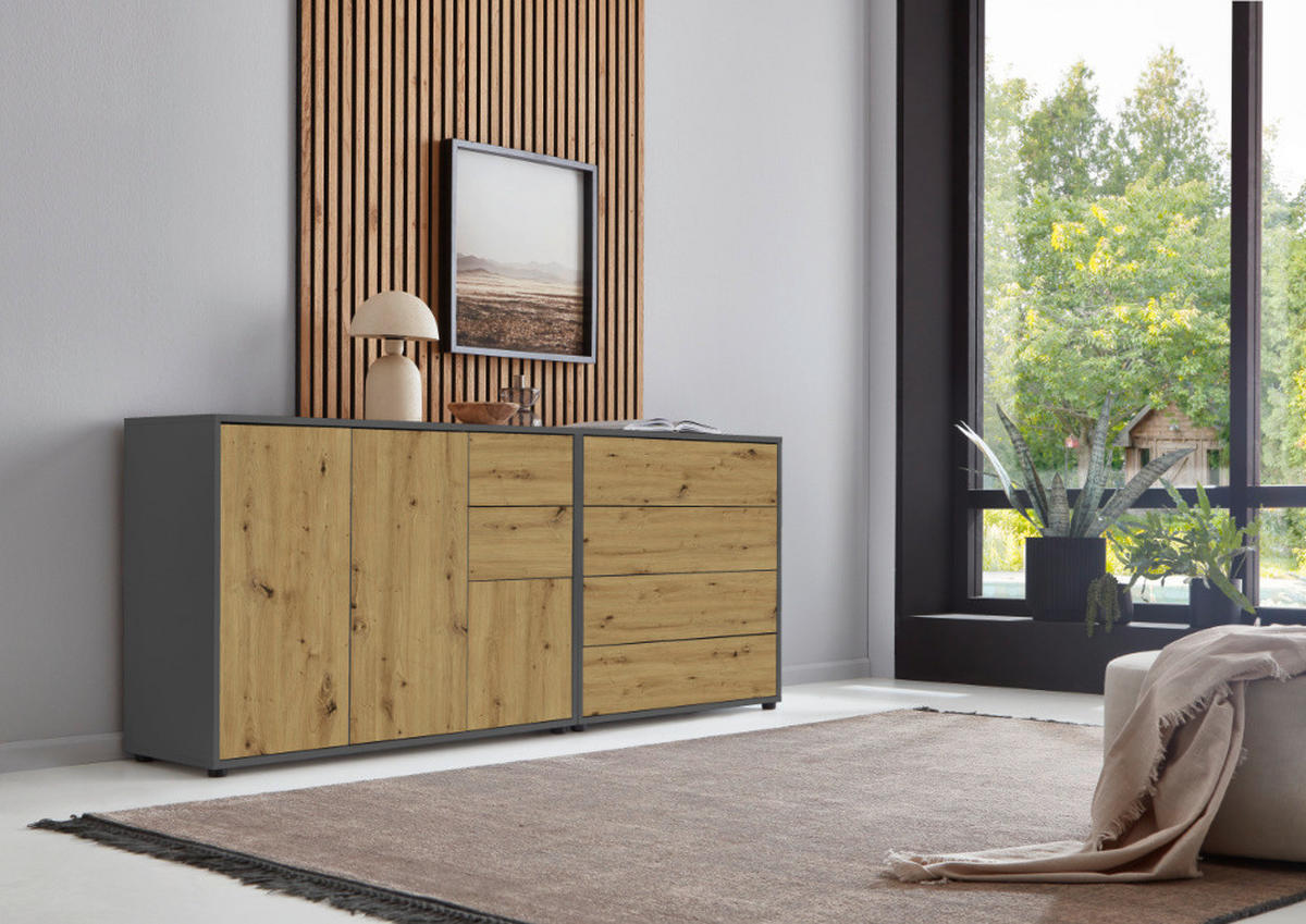 SIDEBOARD  in 184,5/73/33 cm  - Anthrazit/Schwarz, MODERN, Holzwerkstoff (184,5/73/33cm) - MID.YOU