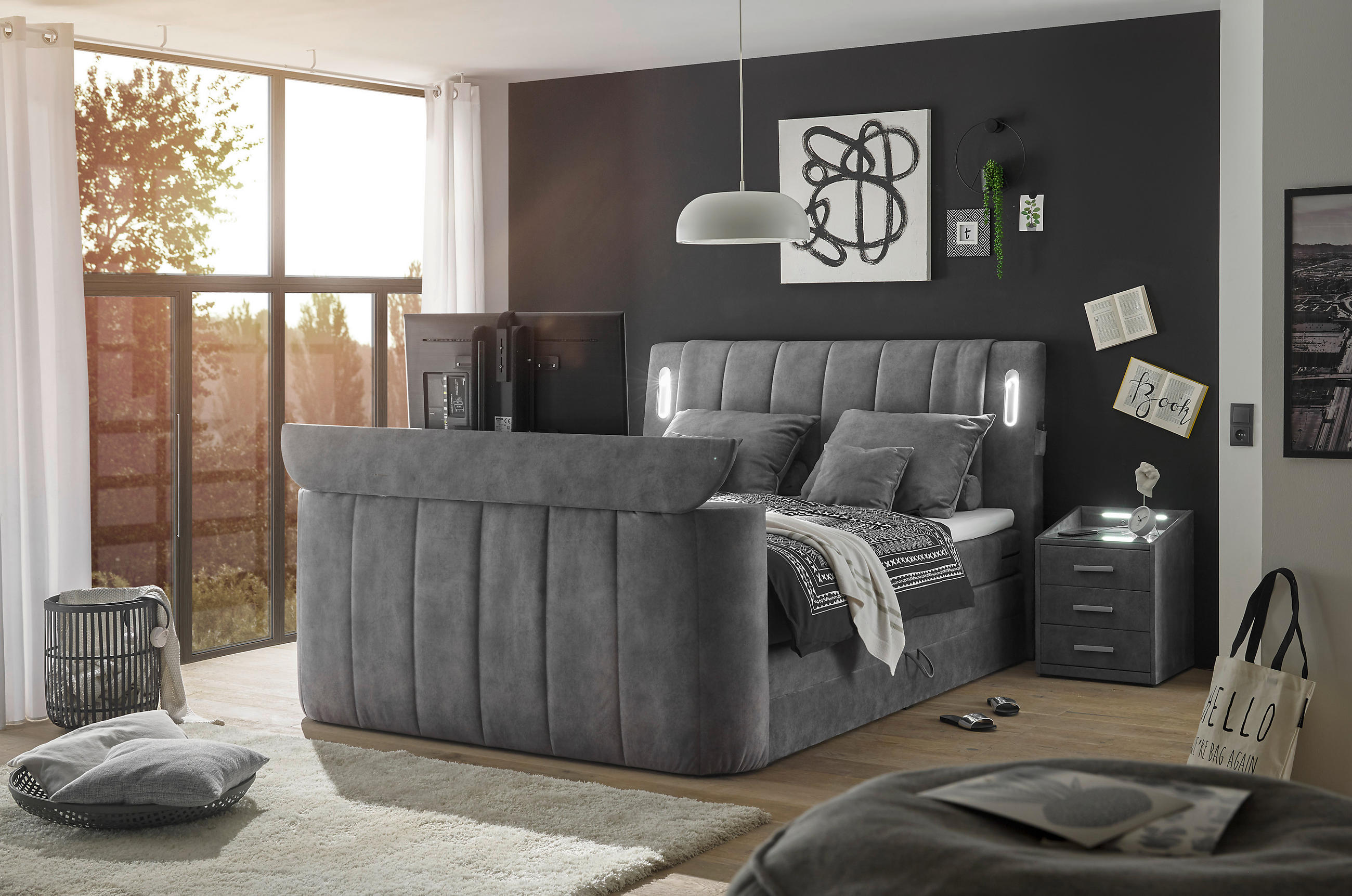 Mid.you Boxspringbett Grau 180x200 cm