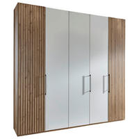 DREHTÜRENSCHRANK 250/216/58 cm,  in Weiß, Eiche Bianco, 5 Tür(en)  - Schieferfarben/Eiche Bianco, Design, Glas/Holzwerkstoff (250/216/58cm) - Novel
