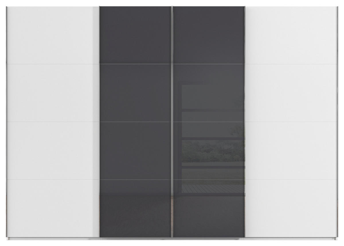 SCHWEBETÜRENSCHRANK 316/235/68 cm 4-türig Schwarz, Weiß  - Chromfarben/Schwarz, KONVENTIONELL, Glas/Holzwerkstoff (316/235/68cm) - Novel