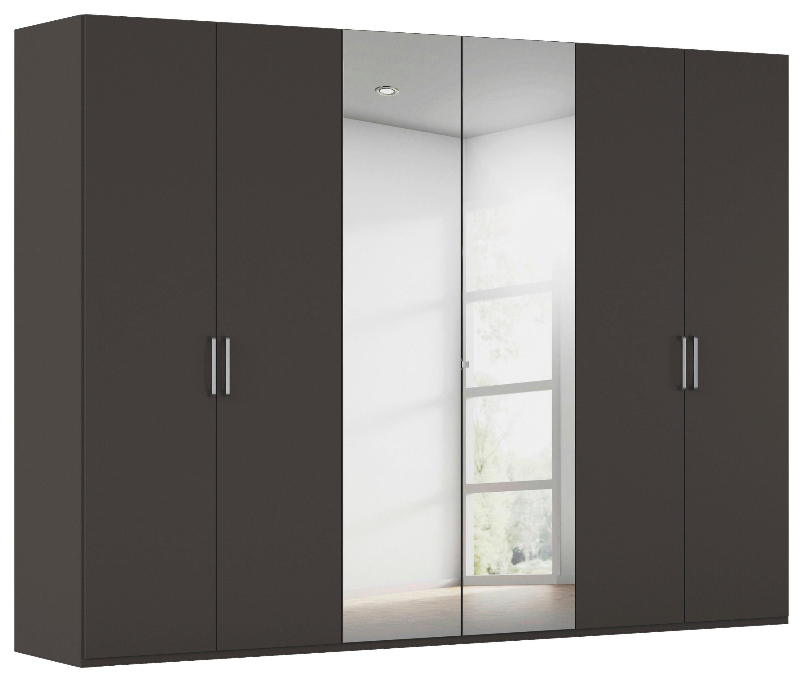 DREHTÜRENSCHRANK 301/235/61 cm,  in Graphitfarben, 6-türig  - Edelstahlfarben/Graphitfarben, Basics, Glas/Holzwerkstoff (301/235/61cm) - Novel