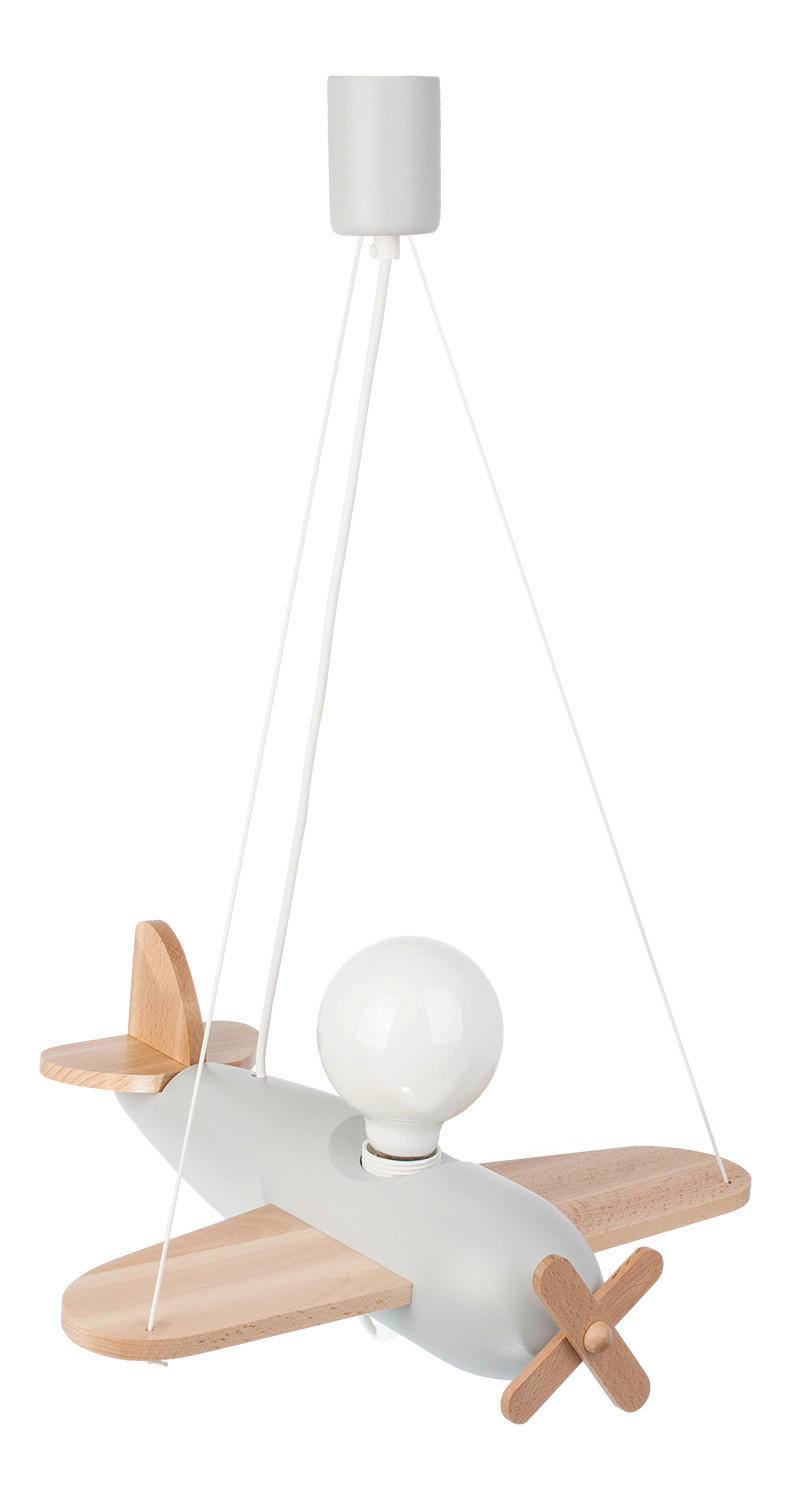 XXXLutz Kinderhängeleuchte Flugzeug Grau, Natur 41x75x42 cm