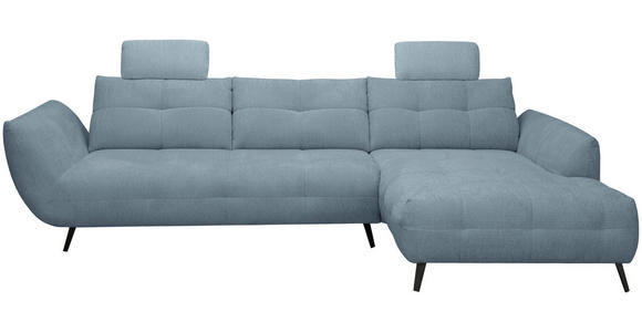 ECKSOFA Blaugrau Chenille Armlehnenkissen, Rücken echt, Sitztiefenverstellung  - Blaugrau/Schwarz, KONVENTIONELL, Textil/Metall (313/215cm) - Hom`in