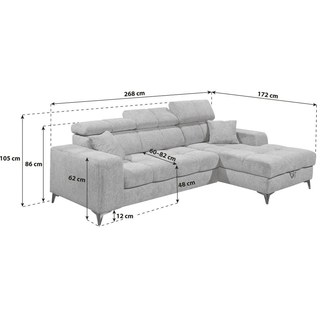 Thumbnail - Carryhome Ecksofa, Hellgrau, Textil, 4-Sitzer, Füllung: Polyester, Ottomane rechts, L-Form, 268x172 cm, seitenverkehrt e...