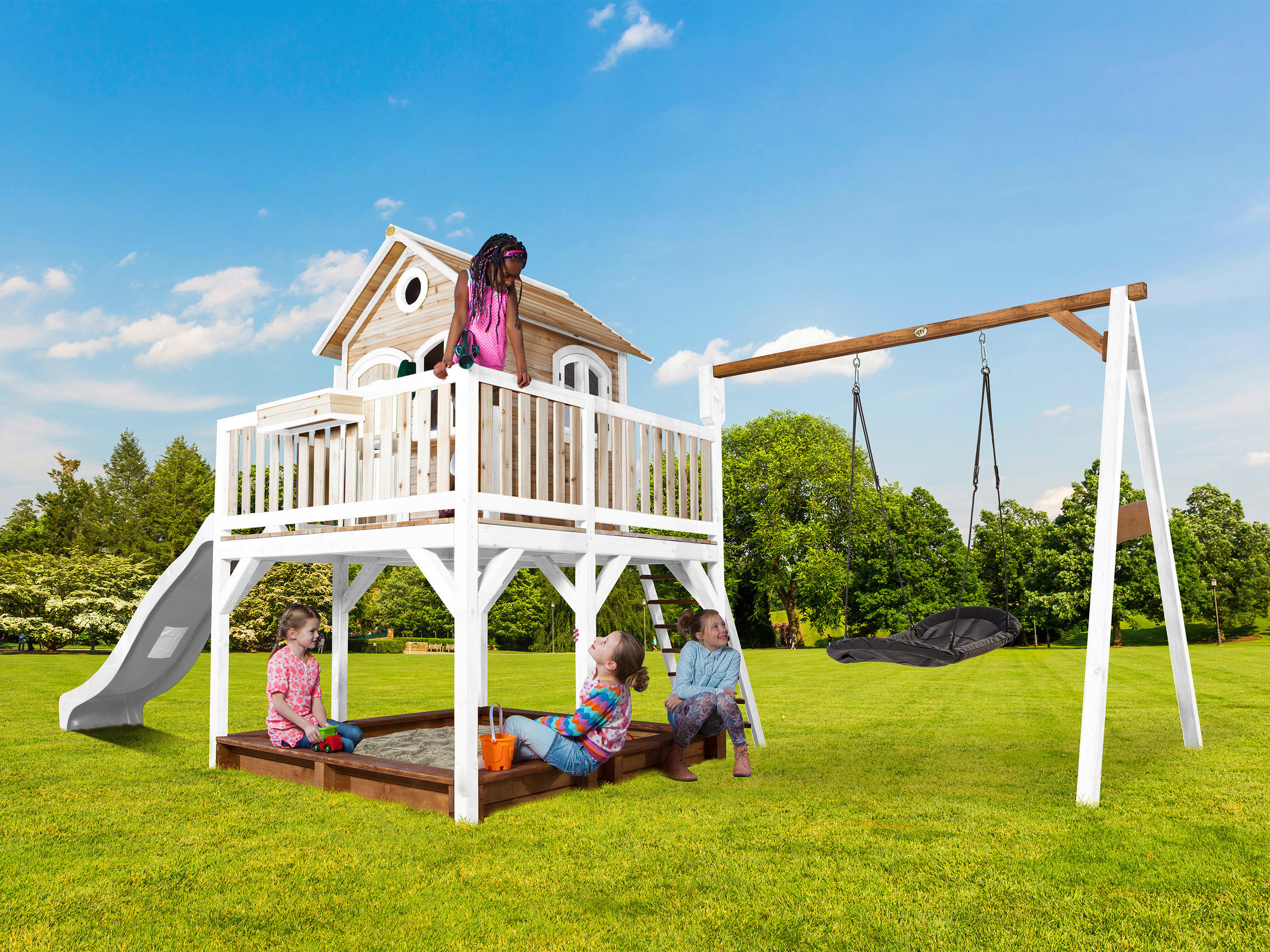 SPIELTURM  - Braun/Weiß, KONVENTIONELL, Holz (613/291/277cm) - Ambia Garden