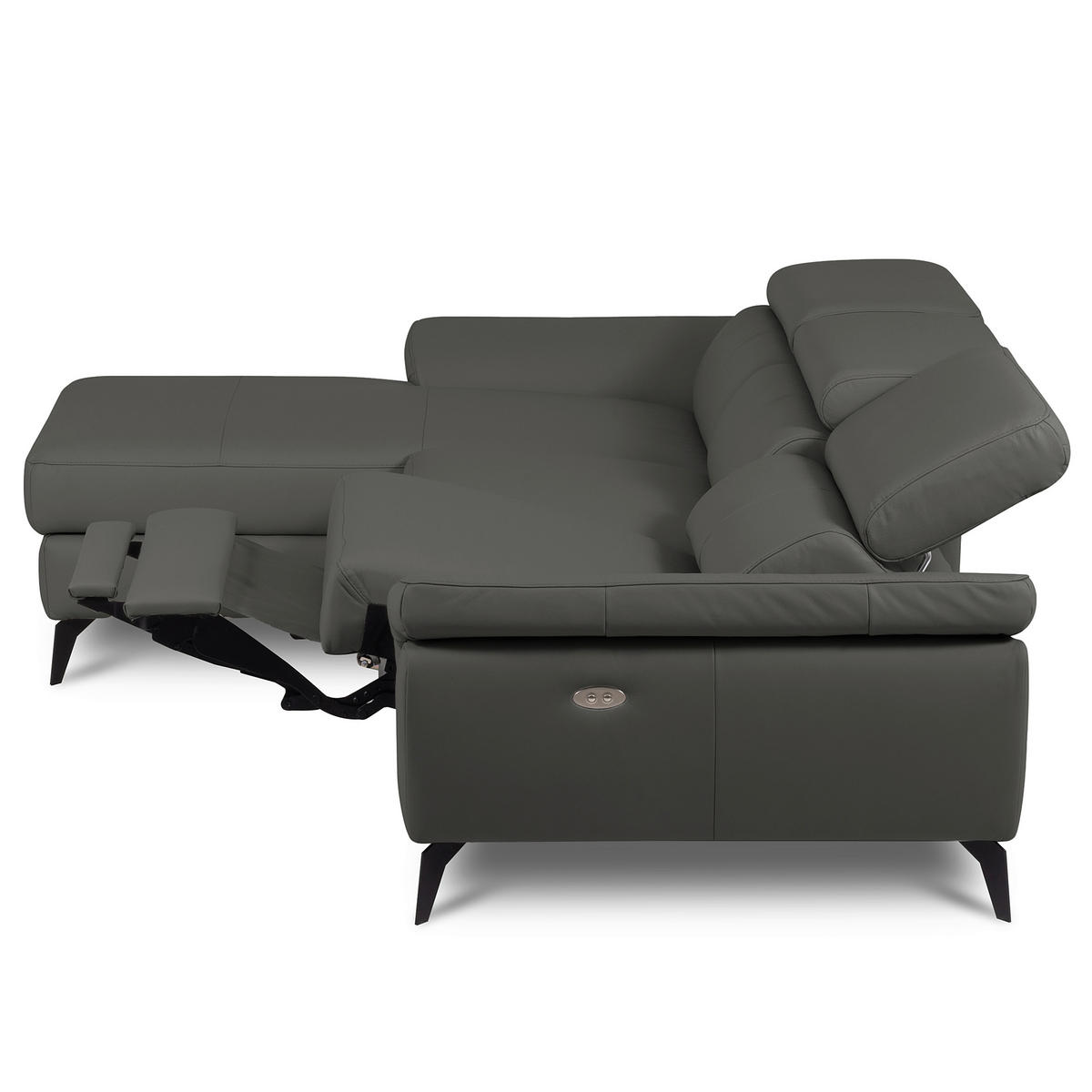 ECKSOFA  in Lederlook Echtleder Anthrazit  179/252 cm  - Anthrazit/Schwarz, Design, Leder/Textil (179/252cm) - Livetastic