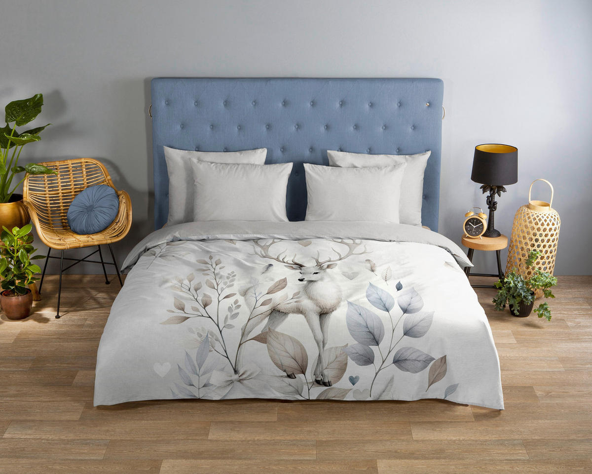 WENDEBETTWÄSCHE 2-teilig Good Morning Renforcé 140/200 cm  - Perlmutt/Blaugrau, Basics, Textil (140/200cm)