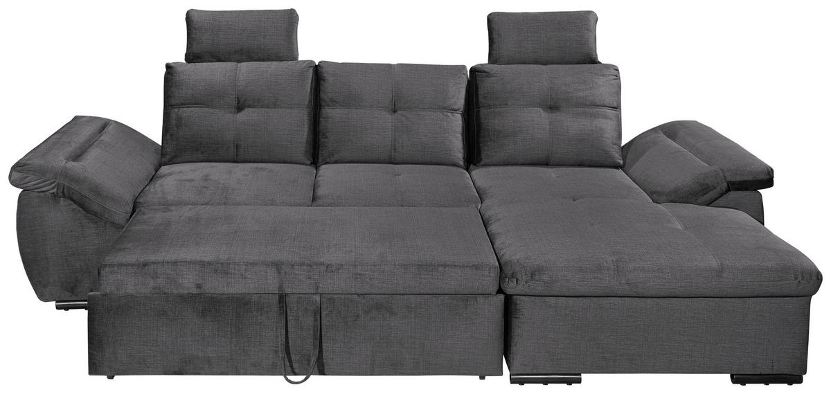 ECKSOFA in Mikrovelours Grau  - Schwarz/Grau, Konventionell, Kunststoff/Textil (275/170cm) - Carryhome