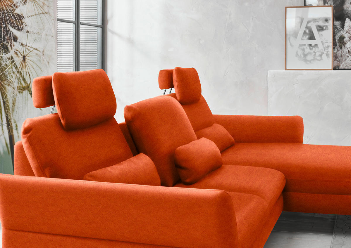 ECKSOFA in Velours Orange  - Schwarz/Orange, Design, Textil/Metall (306/179cm) - Beldomo System