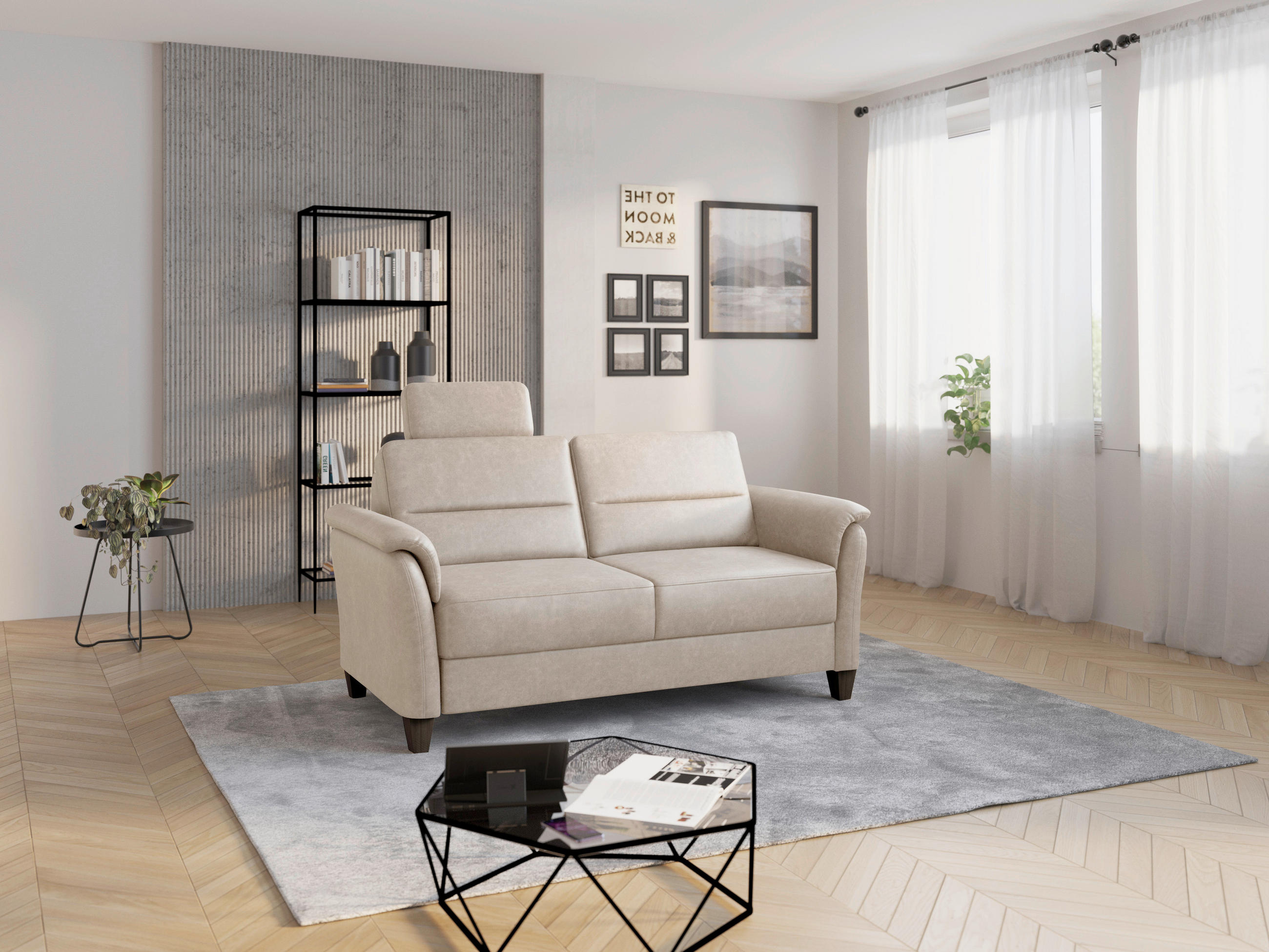 3-SITZER-SOFA Mikrofaser Beige  - Wengefarben/Beige, Konventionell, Holz/Textil (179/89/89cm) - Sit & More