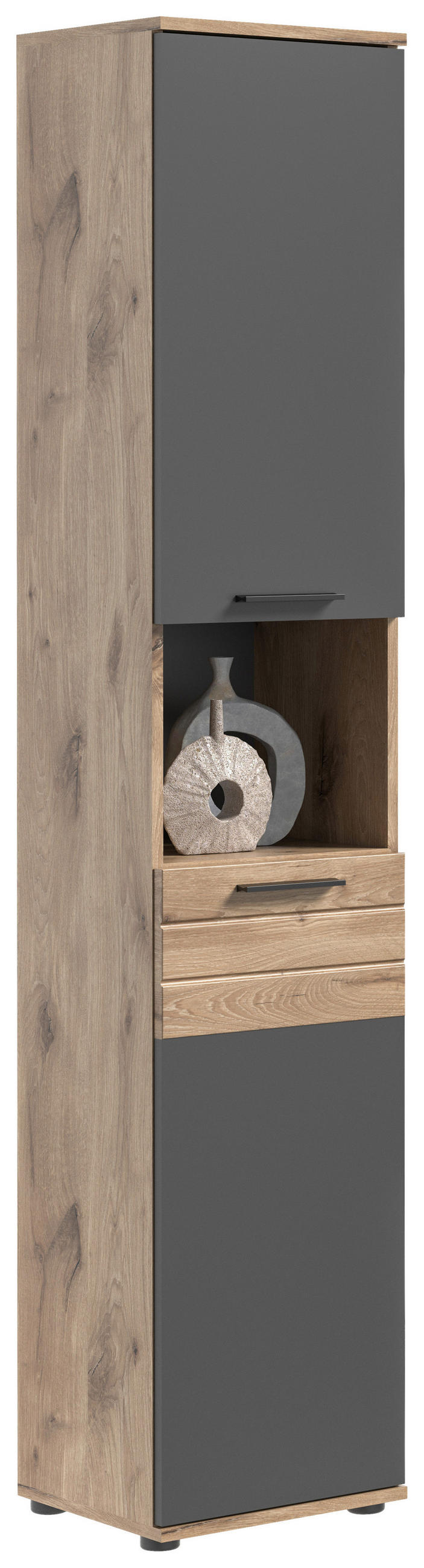 HOCHSCHRANK 37/190/34 cm  - Eichefarben/Schwarz, MODERN, Holzwerkstoff/Kunststoff (37/190/34cm) - MID.YOU