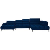 WOHNLANDSCHAFT in Samt, Webstoff Blau  - Blau/Schwarz, Design, Textil/Metall (177/385/216cm) - Welnova