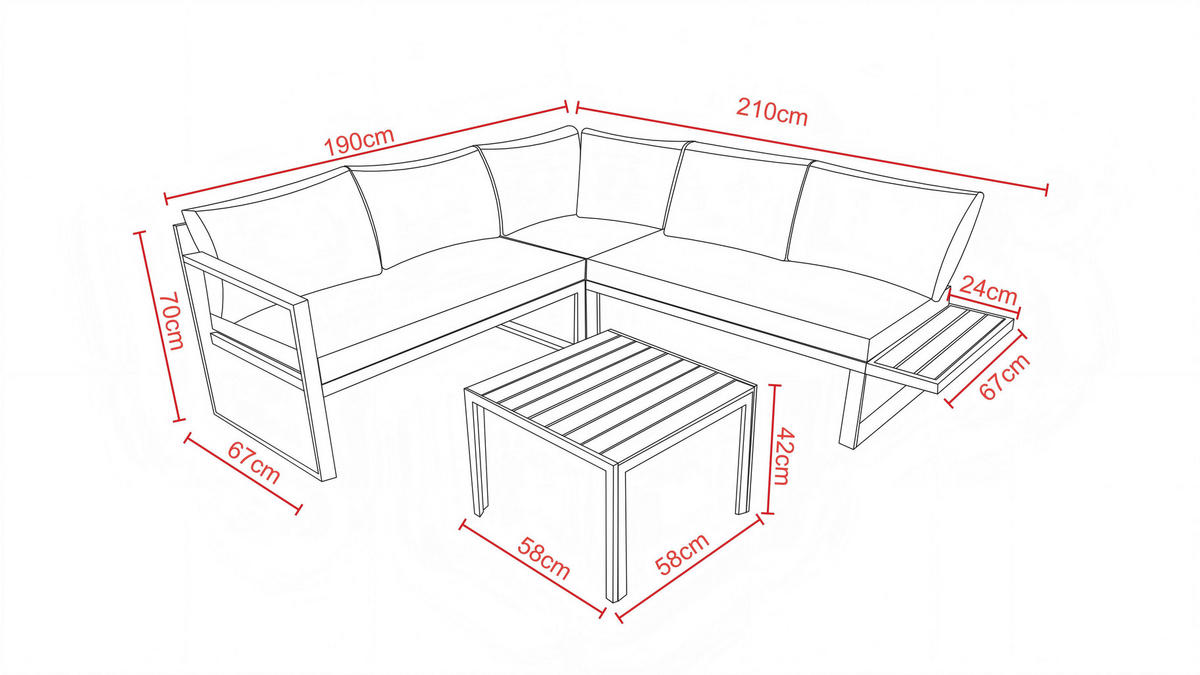 LOUNGEGARNITUR 3-teilig  - Dunkelgrau/Grau, Modern, Kunststoff/Textil (210/70/67cm) - Ambia Garden