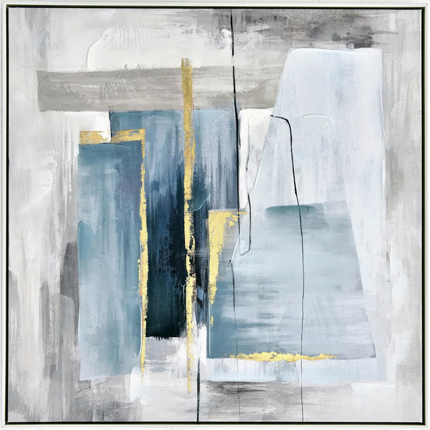 ÖLGEMÄLDE Abstraktes Blau, Grau, Weiß 85/85 cm  - Blau/Weiß, Design, Holz/Papier (85/85cm) - Monee