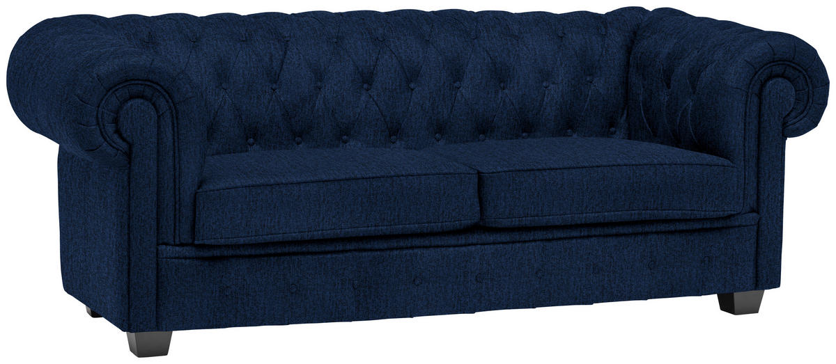 CHESTERFIELD-SOFA in Webstoff Dunkelblau  - Wengefarben/Dunkelblau, Lifestyle, Holz/Textil (206/76,5/96cm) - Landscape