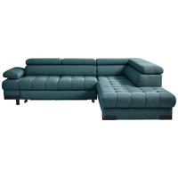 ECKSOFA Petrol Webstoff Rücken echt, Armteilverstellung, Kopfteilverstellung  - Petrol/Schwarz, Design, Textil/Metall (263/223cm) - Welnova