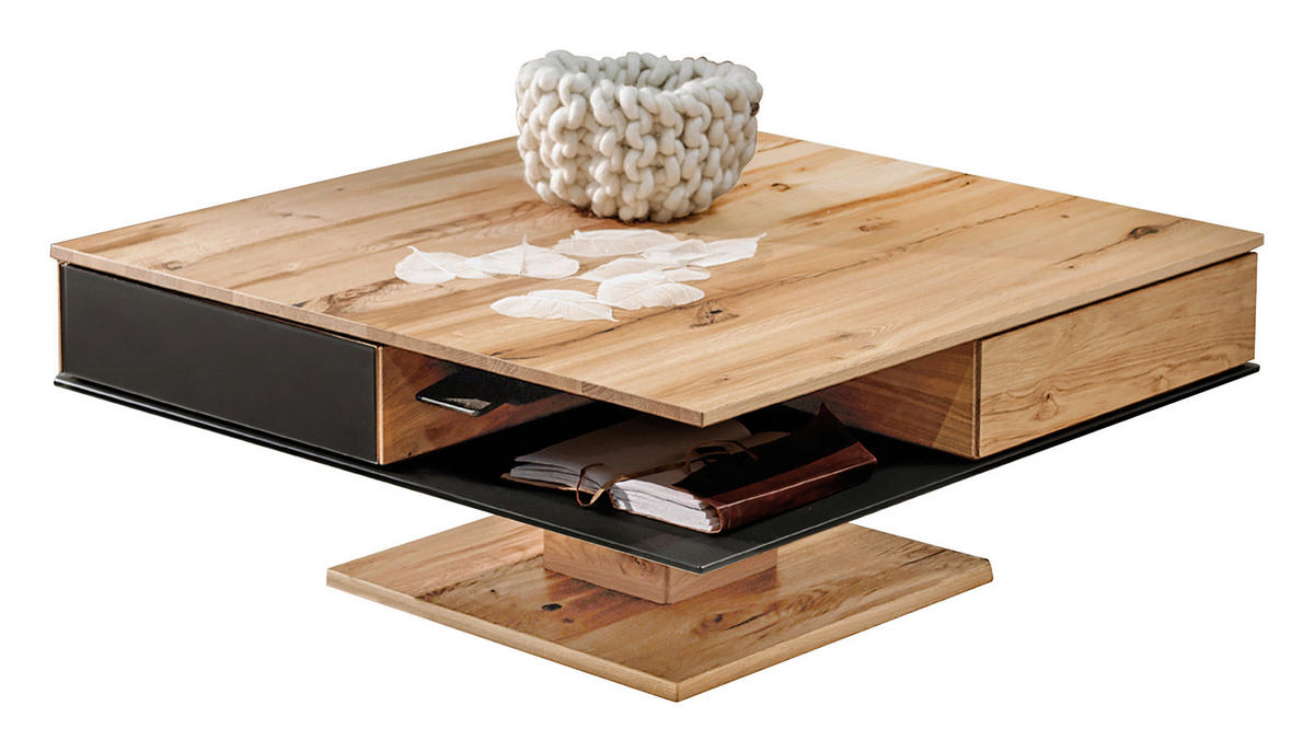 COUCHTISCH in Holz, Glas 90/90/46 cm  - Eichefarben/Anthrazit, Design, Glas/Holz (90/90/46cm) - Voglauer