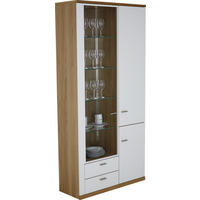 VITRINE  in furniert Eiche Weiß, Eichefarben, Sandfarben - Sandfarben/Edelstahlfarben, Design, Glas/Holz (105/218,3/39,1cm) - Invivus